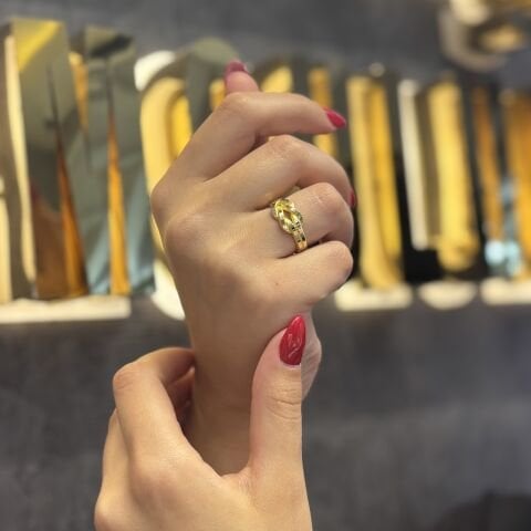 Akbaş Kuyumculuk 14 Ayar  altın sevgi düğüm sarı tasarım kadın yüzüğü modeli