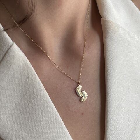 Akbaş Kuyumculuk 14 Ayar Altın çocuk ayağı doğum izi doğum  kadın kolye modeli